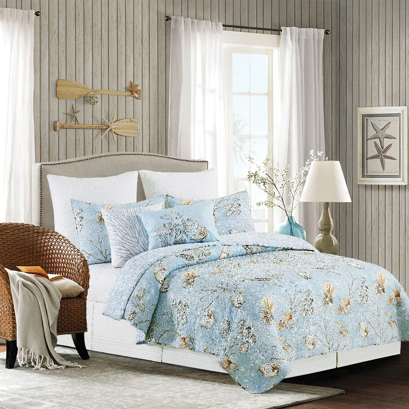 Cotton - filled comforters for a breathable and natural sleep experienceMeraki Island Twin 2 Piece Reversible Coverlet Quilt Set with 1 Standard Sham Powder Blue Ocean Fish Nautical Beach House Damask Cotton - filled comforters for a breathable and natural sleep experienceMeraki Island Twin 2 Piece Reversible Coverlet Quilt Set with 1 Standard Sham Powder Blue Ocean Fish Nautical Beach House Damask