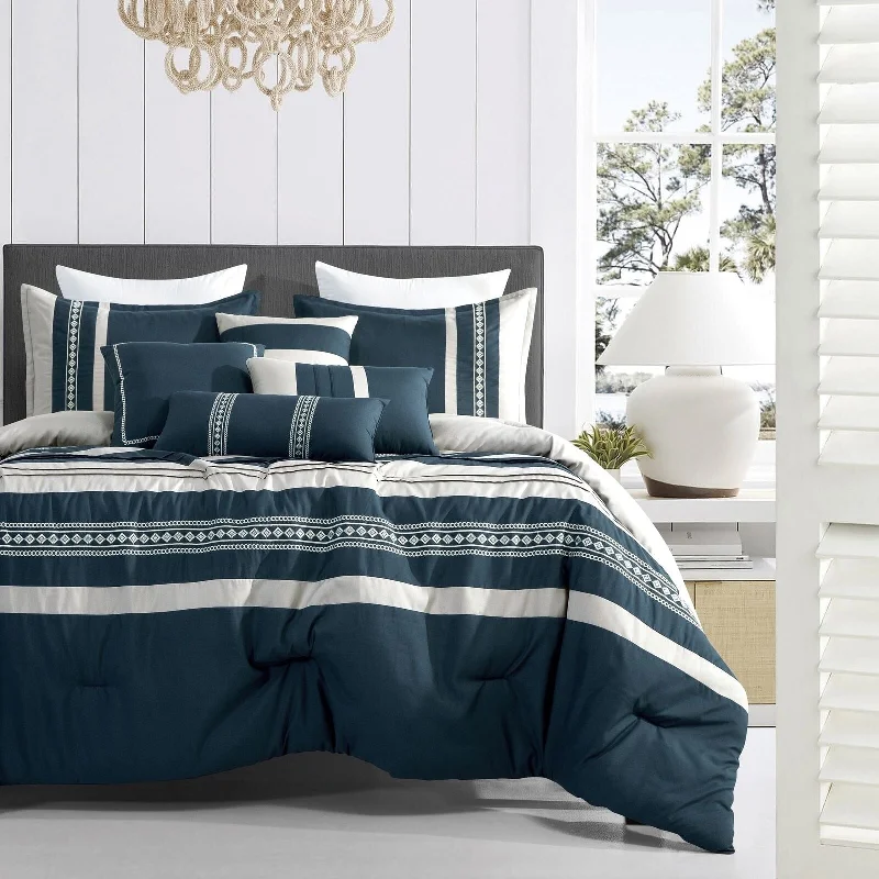 Silk - filled comforters for a luxurious and smooth touch7 Piece Comforter Set Blue Striped Tribal Soft Bedding Silk - filled comforters for a luxurious and smooth touch7 Piece Comforter Set Blue Striped Tribal Soft Bedding