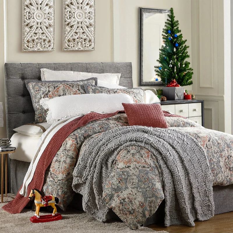 Synthetic - filled comforters like polyester for affordability and hypoallergenic propertiesHiEnd Accents Carmen Taupe Linen Medallion Vintage Kilim Modern Rustic 3 Piece Comforter Set