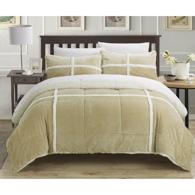 Latex - filled comforters with a bouncy texture and good supportChic Home 3-Piece Chiron Mink, Sherpa Lined Comforter Set, Taupe