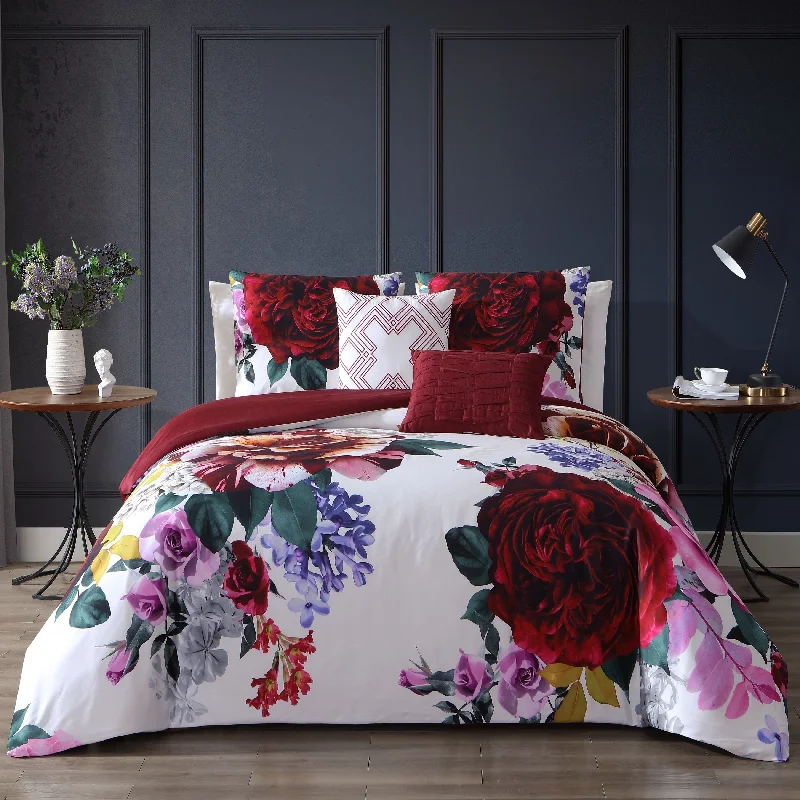 Full - size comforters suitable for full - sized beds in guest rooms or small bedroomsBebejan Magenta Floral 100% Cotton 5 Piece Reversible Comforter Set Full - size comforters suitable for full - sized beds in guest rooms or small bedroomsBebejan Magenta Floral 100% Cotton 5 Piece Reversible Comforter Set