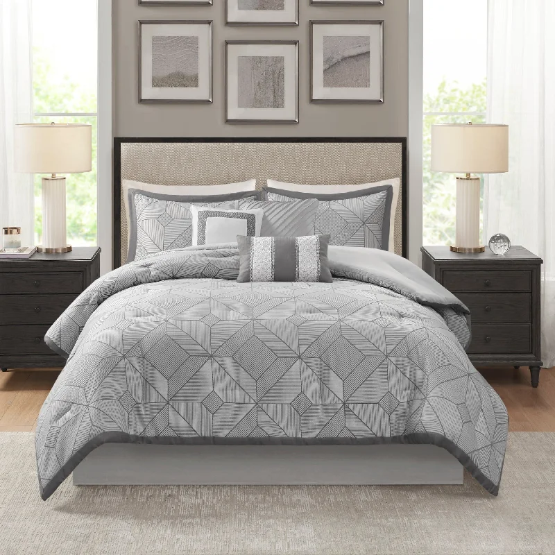 Queen - size comforters for standard queen - sized mattressesMadison Park Tatum Gray 7 Piece Jacquard Comforter Set Queen - size comforters for standard queen - sized mattressesMadison Park Tatum Gray 7 Piece Jacquard Comforter Set