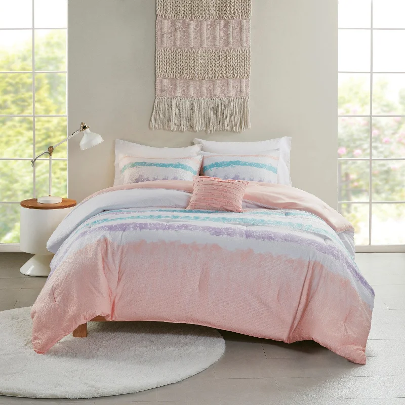 Bamboo - fiber - filled comforters with antibacterial and breathable qualitiesTara Tie Dye Printed Seersucker Comforter Set Pink/Purple by Intelligent Design Bamboo - fiber - filled comforters with antibacterial and breathable qualitiesTara Tie Dye Printed Seersucker Comforter Set Pink/Purple by Intelligent Design