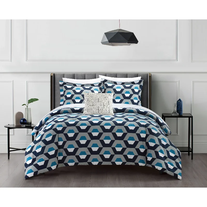 Down - filled comforters for supreme warmth and lightnessChic Home Myles 4 Piece Contemporary Geometric Comforter Set Down - filled comforters for supreme warmth and lightnessChic Home Myles 4 Piece Contemporary Geometric Comforter Set