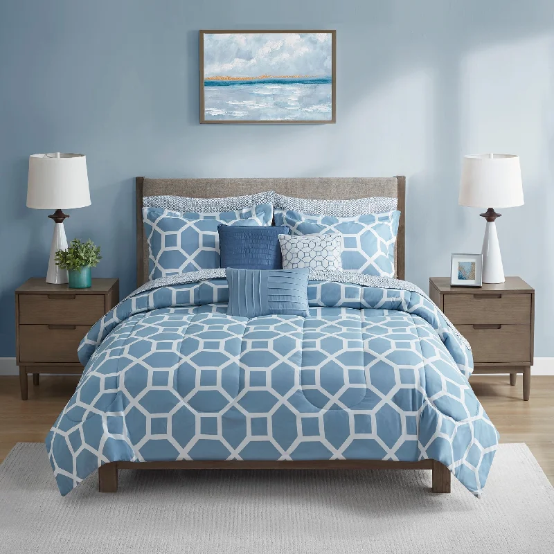 Queen - size comforters for standard queen - sized mattressesBeautyrest Nora 10 Piece Geometric Comforter Set with Bed Sheets Queen - size comforters for standard queen - sized mattressesBeautyrest Nora 10 Piece Geometric Comforter Set with Bed Sheets