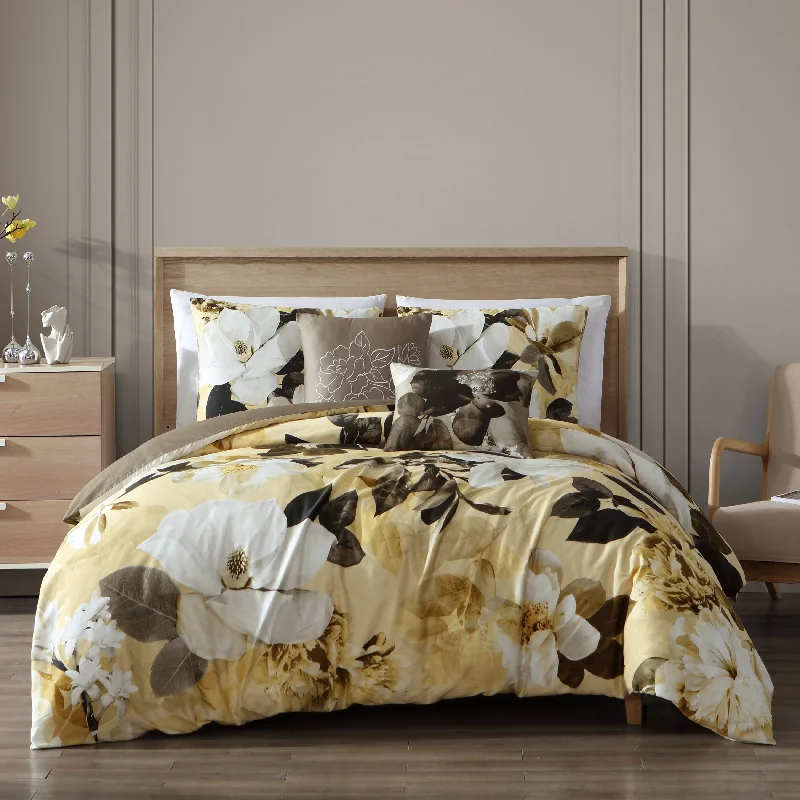 Latex - filled comforters with a bouncy texture and good supportBebejan Yellow Magnolia 100% Cotton 5 Piece Reversible Comforter Set Latex - filled comforters with a bouncy texture and good supportBebejan Yellow Magnolia 100% Cotton 5 Piece Reversible Comforter Set