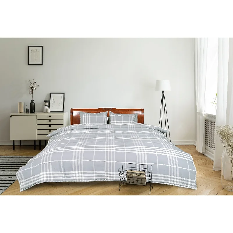 Queen - size comforters for standard queen - sized mattressesBanbury Plaid Grey and Ivory Cotton Comforter Set Queen - size comforters for standard queen - sized mattressesBanbury Plaid Grey and Ivory Cotton Comforter Set