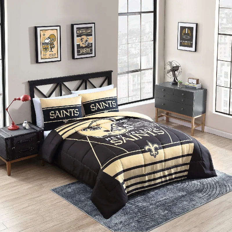 King - size comforters to fit large king - sized beds perfectlyNew Orleans Saints NFL Licensed "Crosser" Comforter & Sham Set King - size comforters to fit large king - sized beds perfectlyNew Orleans Saints NFL Licensed "Crosser" Comforter & Sham Set