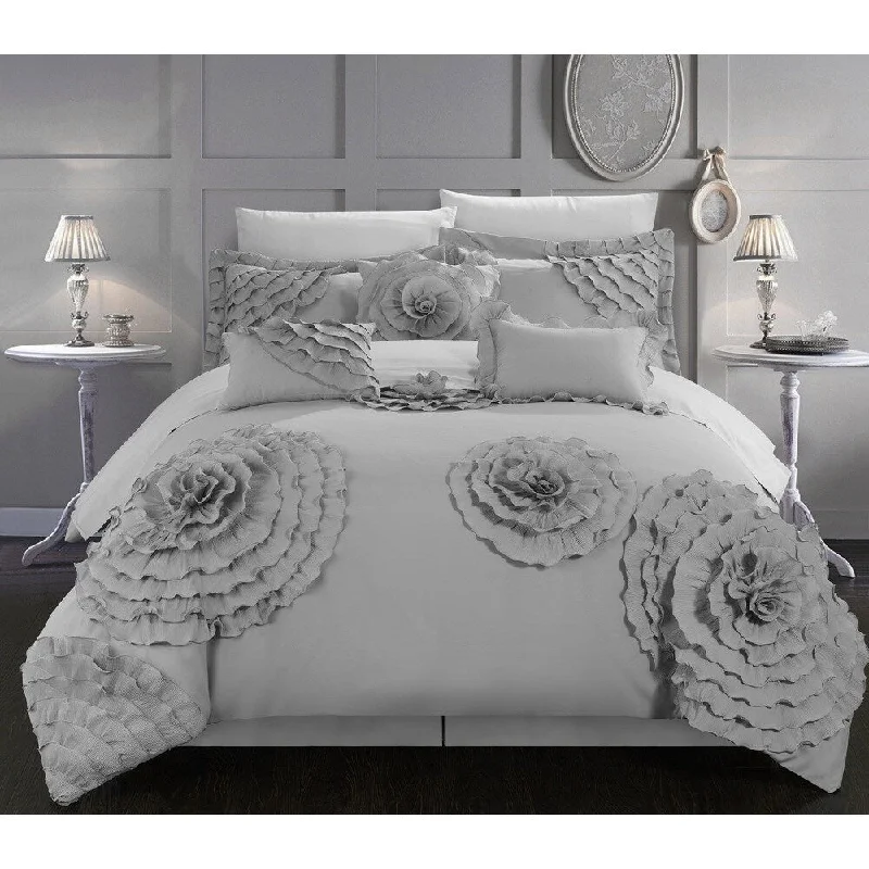 Cotton - filled comforters for a breathable and natural sleep experienceChic Home 7-piece Buxton Silver Oversized Comforter Set Cotton - filled comforters for a breathable and natural sleep experienceChic Home 7-piece Buxton Silver Oversized Comforter Set