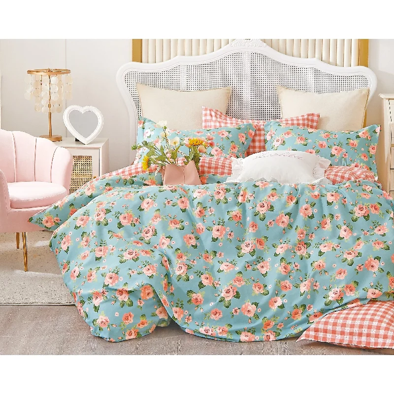 Cotton - filled comforters for a breathable and natural sleep experienceTiffany Rose Print Blue/Orange 100% Cotton Reversible Comforter Set Cotton - filled comforters for a breathable and natural sleep experienceTiffany Rose Print Blue/Orange 100% Cotton Reversible Comforter Set