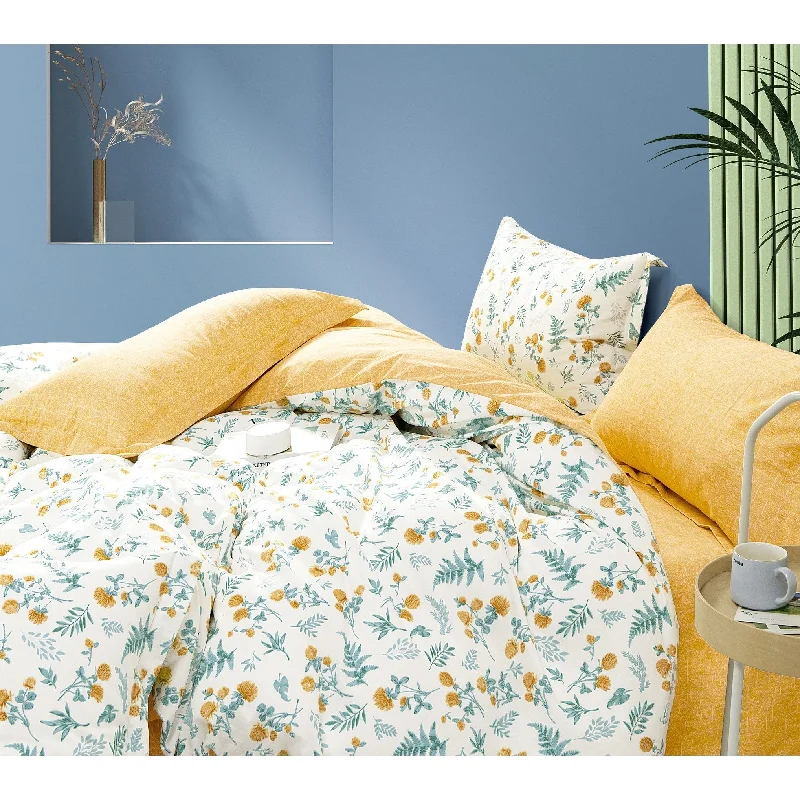 King - size comforters to fit large king - sized beds perfectlyMea Daisy Blue Yellow 100% Cotton Reversible Comforter Set