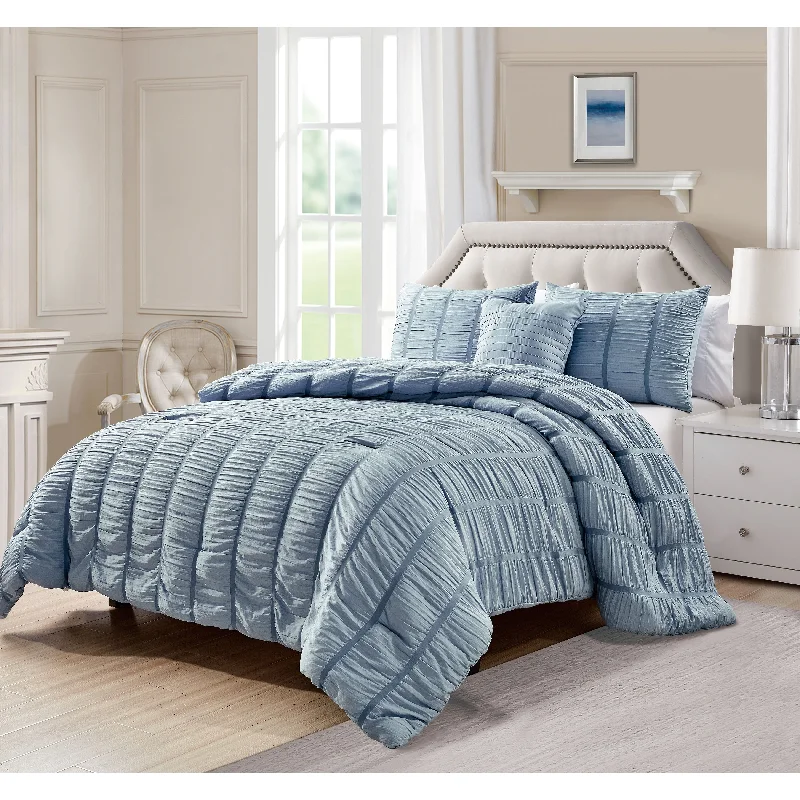 Wool - filled comforters with natural moisture - wicking and temperature - regulating featuresElectra 4pc Seersucker Comforter Set Blue Wool - filled comforters with natural moisture - wicking and temperature - regulating featuresElectra 4pc Seersucker Comforter Set Blue