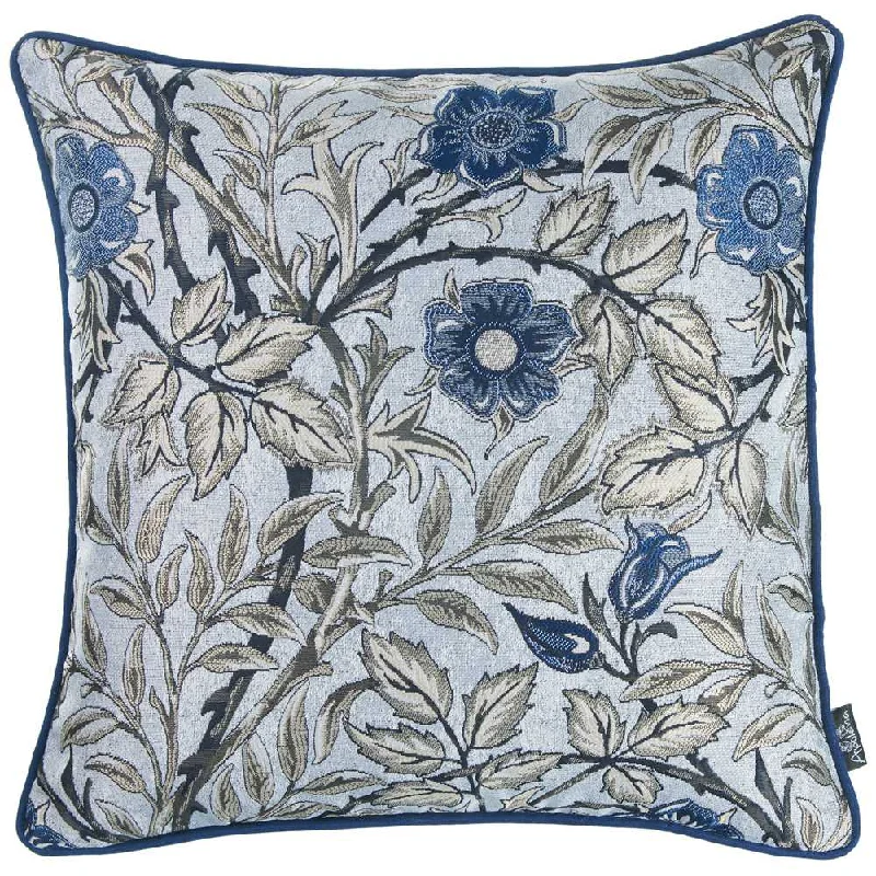 Silk Pillows for Smooth Skin and HairRound Pillows for Boho-Style InteriorsBlue Jacquard Leaf Decorative Throw Pillow Cover Silk Pillows for Smooth Skin and HairRound Pillows for Boho-Style InteriorsBlue Jacquard Leaf Decorative Throw Pillow Cover