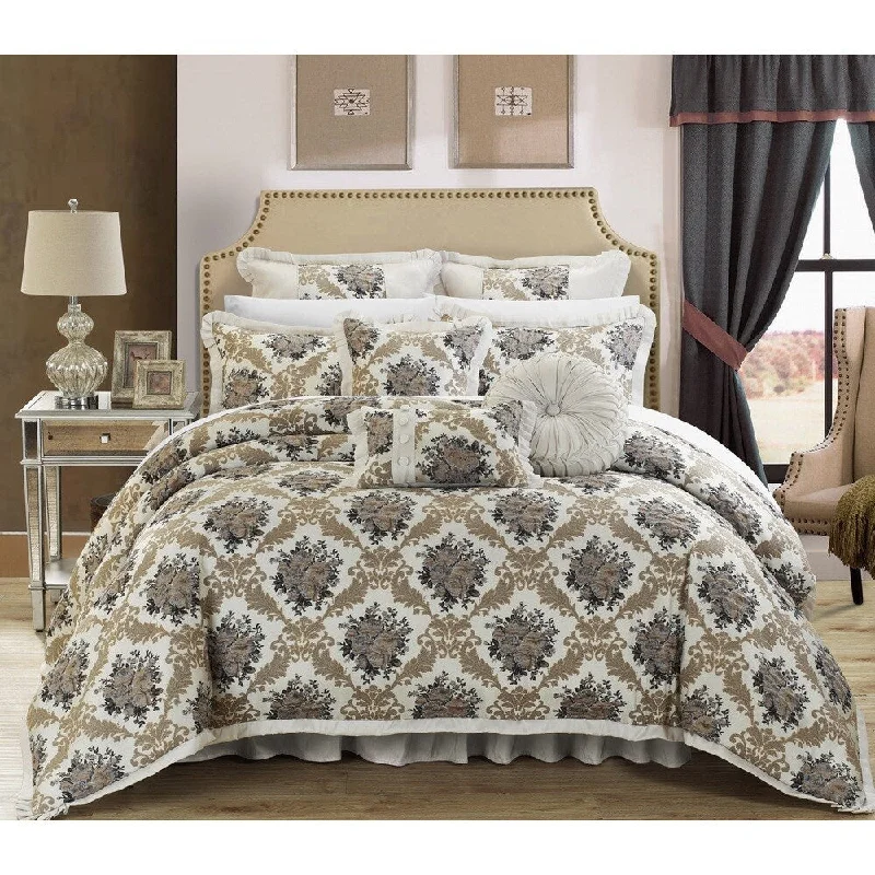 Down - filled comforters for supreme warmth and lightnessChic Home Zanotti Silver Floral Jacquard 9-piece Comforter Set Down - filled comforters for supreme warmth and lightnessChic Home Zanotti Silver Floral Jacquard 9-piece Comforter Set