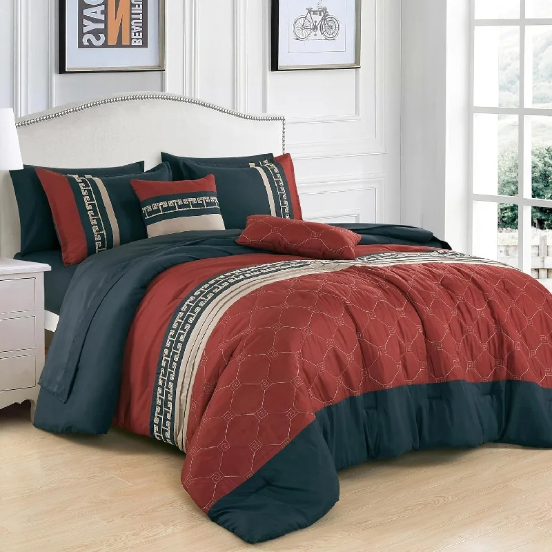 Duck down comforters with a softer feel and good warmth retention9 Piece Comforter Set Red Navy Beige Modern Striped Soft Bedding Duck down comforters with a softer feel and good warmth retention9 Piece Comforter Set Red Navy Beige Modern Striped Soft Bedding