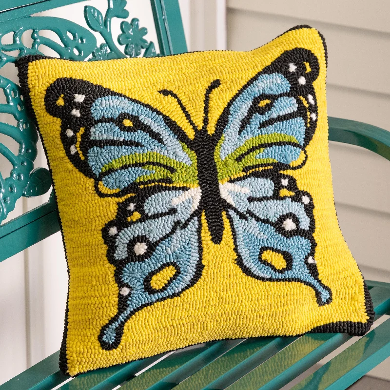 Down Alternative Pillows for Ethical ChoicesRound Pillows for Boho-Style InteriorsIndoor/Outdoor Yellow Butterfly Hand Hooked Polypropylene Throw Pillow Down Alternative Pillows for Ethical ChoicesRound Pillows for Boho-Style InteriorsIndoor/Outdoor Yellow Butterfly Hand Hooked Polypropylene Throw Pillow