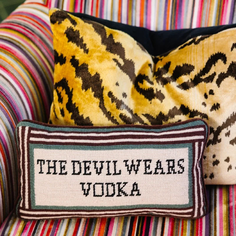 Adjustable Pillows for Customized ComfortTravel Pillows for Long JourneysDevil Wears Vodka Needlepoint Pillow Adjustable Pillows for Customized ComfortTravel Pillows for Long JourneysDevil Wears Vodka Needlepoint Pillow