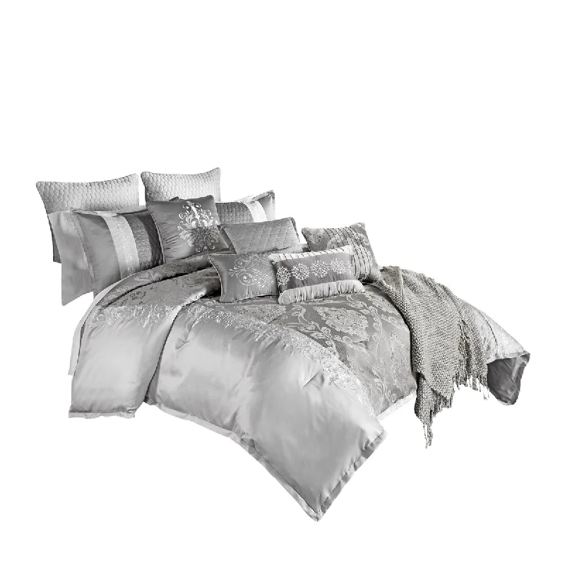 Queen - size comforters for standard queen - sized mattresses12 Piece King Polyester Comforter Set with Medallion Print, Platinum Grey Queen - size comforters for standard queen - sized mattresses12 Piece King Polyester Comforter Set with Medallion Print, Platinum Grey