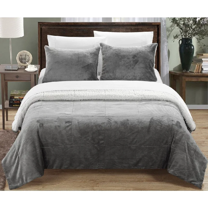 Wool - filled comforters with natural moisture - wicking and temperature - regulating featuresChic Home Ernest 3-Piece Grey Sherpa Blanket and Sham Set Wool - filled comforters with natural moisture - wicking and temperature - regulating featuresChic Home Ernest 3-Piece Grey Sherpa Blanket and Sham Set