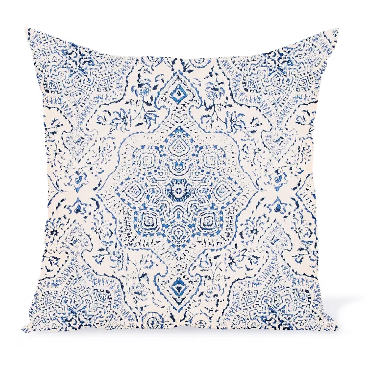 Cotton Pillows for Natural ComfortDecorative Pillows for Living Room MakeoverPeter Dunham Textiles Outdoor Deeg in Blue/Blue on White Pillow