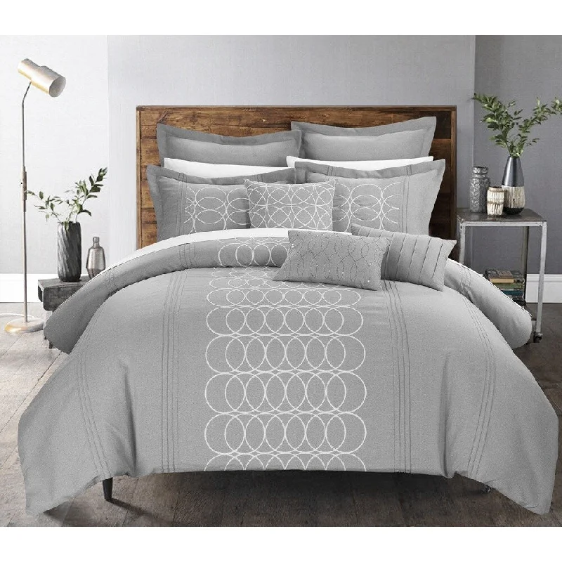 Duck down comforters with a softer feel and good warmth retentionChic Home Tussard Grey Oversized 8-piece Comforter Set Duck down comforters with a softer feel and good warmth retentionChic Home Tussard Grey Oversized 8-piece Comforter Set