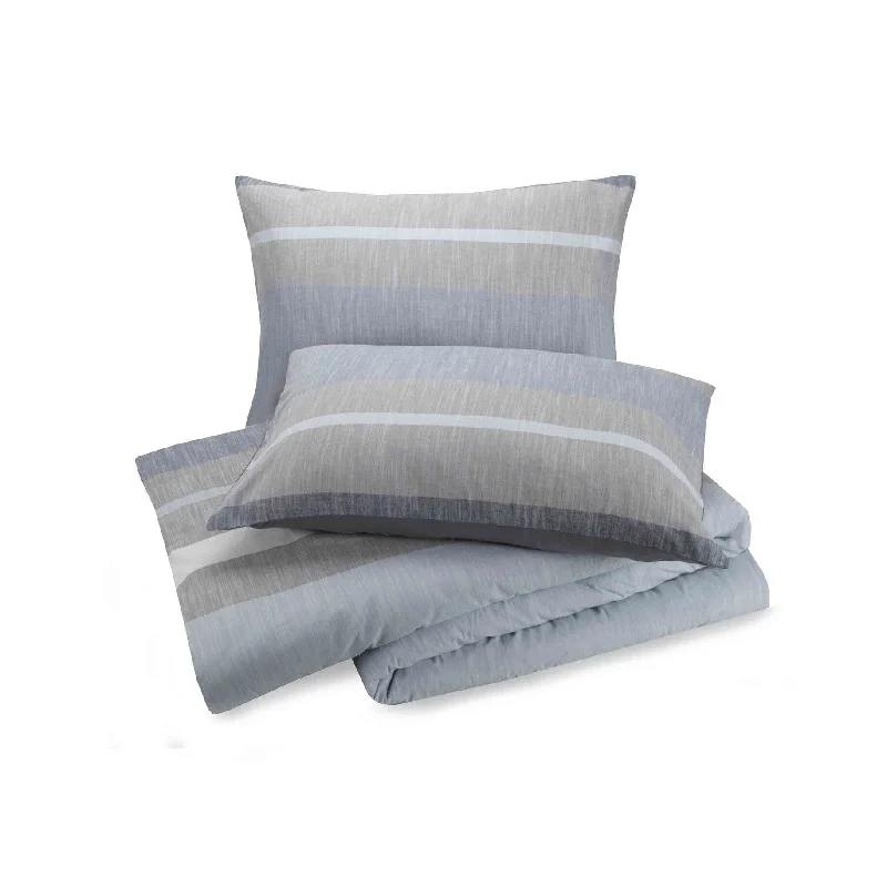 Synthetic - filled comforters like polyester for affordability and hypoallergenic properties3-Piece Bold Blue Stripe King Comforter Set