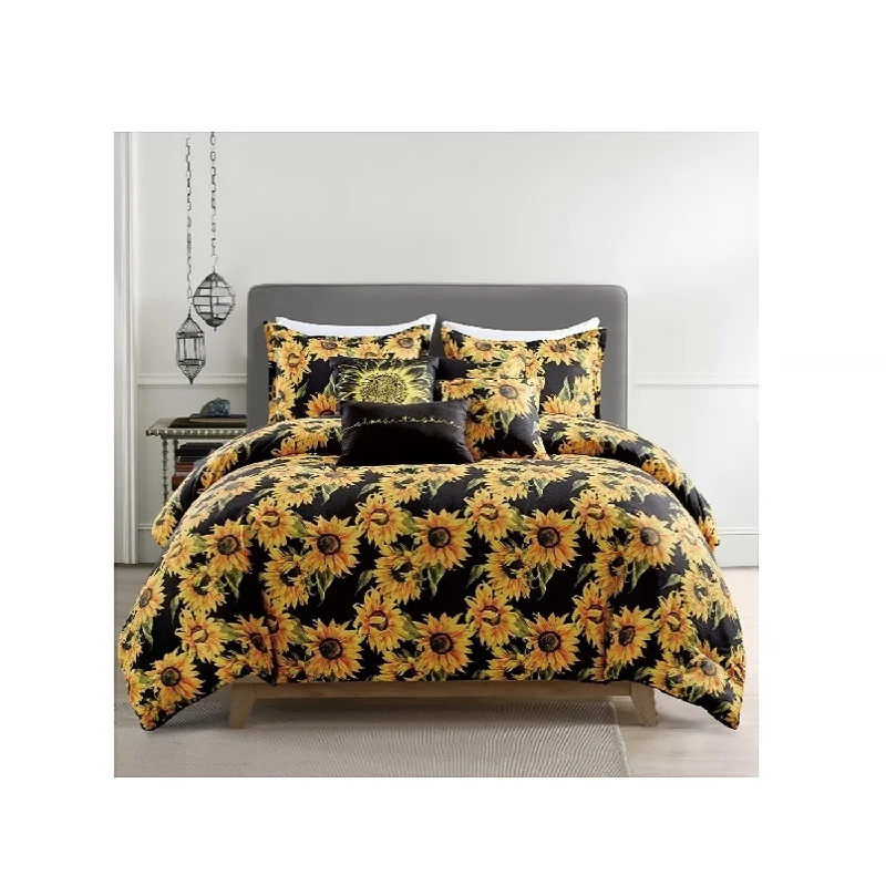 Queen - size comforters for standard queen - sized mattresses7 Piece Comforter Set Sunflower Gold Black Floral Bedding Queen - size comforters for standard queen - sized mattresses7 Piece Comforter Set Sunflower Gold Black Floral Bedding