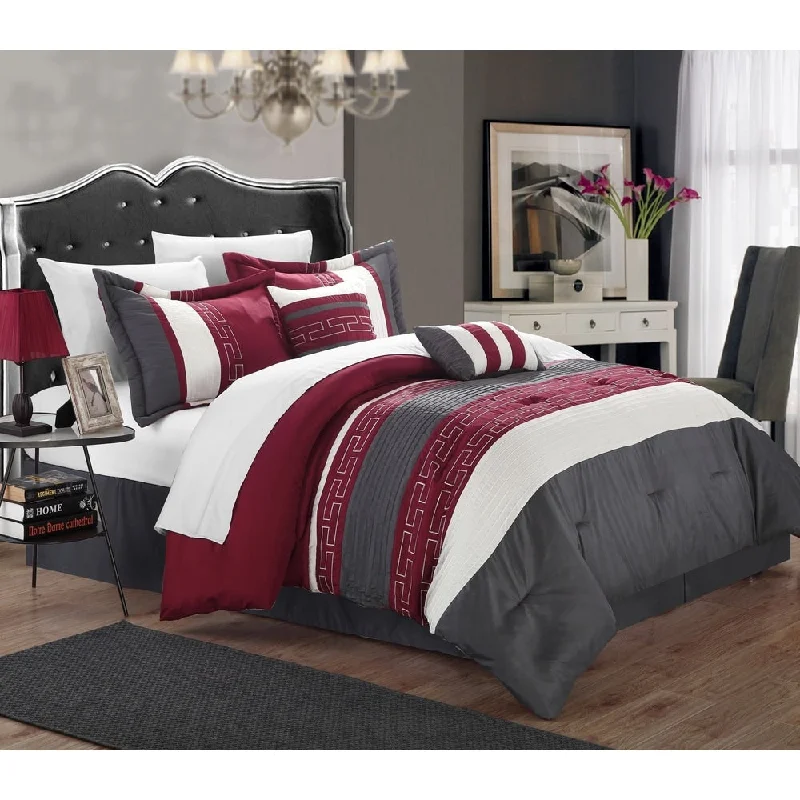 Goose down comforters known for their superior quality and insulationChic Home Caleb Hotel Collection Burgundy 6-Piece Comforter Set Goose down comforters known for their superior quality and insulationChic Home Caleb Hotel Collection Burgundy 6-Piece Comforter Set