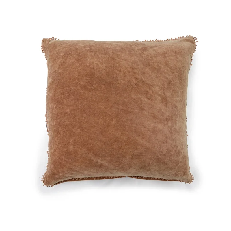 Square Pillows for Modern Home DecorRound Pillows for Boho-Style InteriorsFawn Velvet Pillow with Poms - 22"x22 Square Pillows for Modern Home DecorRound Pillows for Boho-Style InteriorsFawn Velvet Pillow with Poms - 22"x22