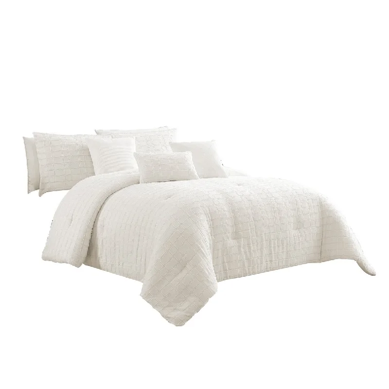 Duck down comforters with a softer feel and good warmth retention7 Piece Cotton Queen Comforter Set with Fringe Details, White Duck down comforters with a softer feel and good warmth retention7 Piece Cotton Queen Comforter Set with Fringe Details, White