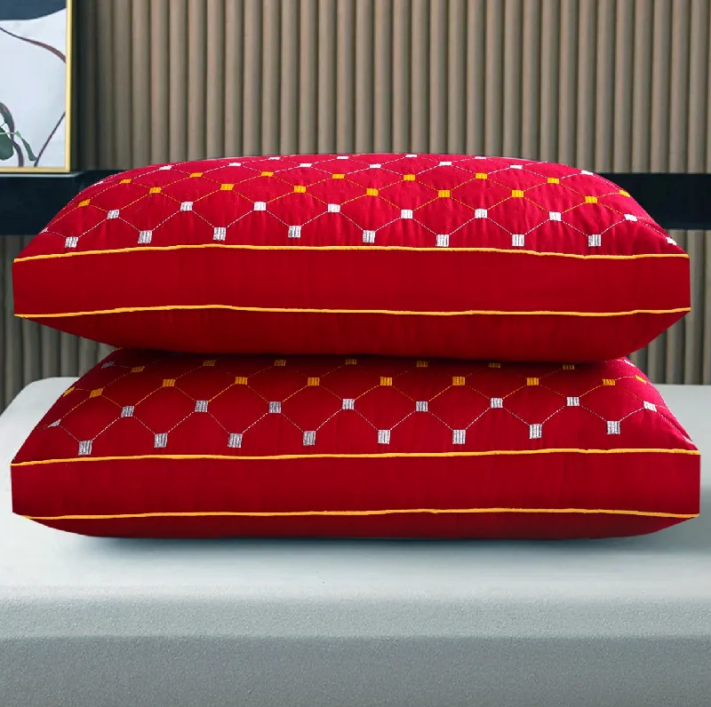 Cotton Pillows for Natural ComfortSoft and Fluffy Pillows for Bedroom ComfortEmbroidered Filled Pillows Pack of 2-Red Cotton Pillows for Natural ComfortSoft and Fluffy Pillows for Bedroom ComfortEmbroidered Filled Pillows Pack of 2-Red