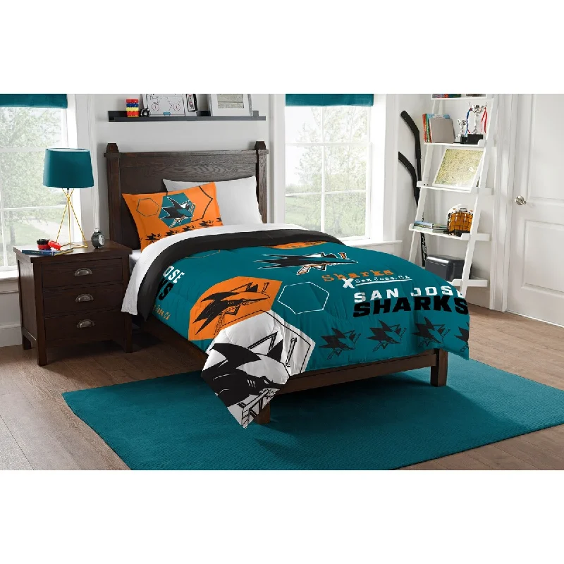 Goose down comforters known for their superior quality and insulationNHL 862 Sharks Hexagon Twin Comforter Set Goose down comforters known for their superior quality and insulationNHL 862 Sharks Hexagon Twin Comforter Set