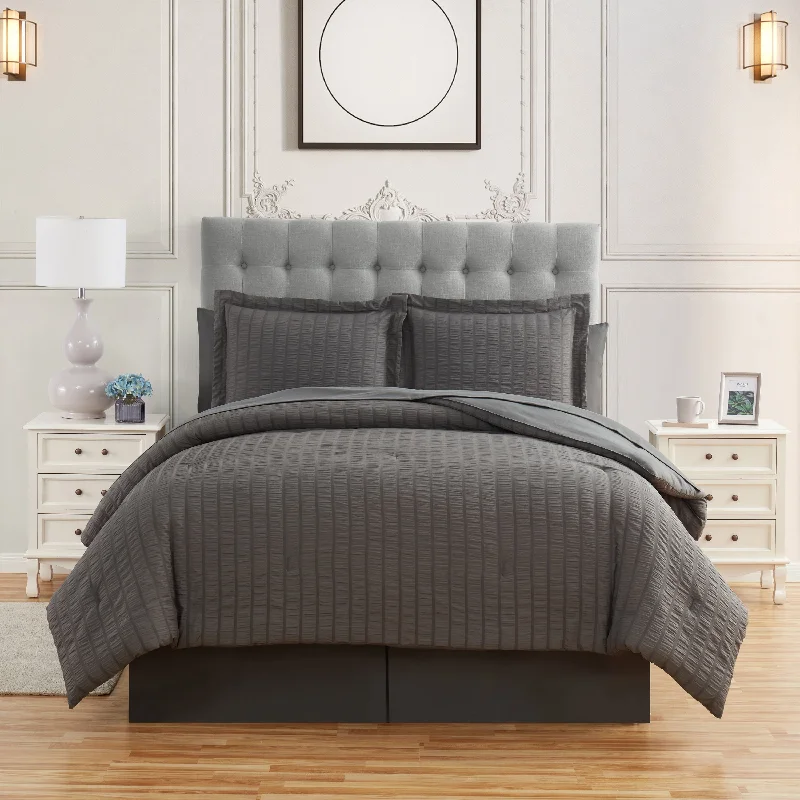 Silk - filled comforters for a luxurious and smooth touchSweet Home Collection Seersucker 8 Piece Comforter, Sheet, Bedskirt Set Silk - filled comforters for a luxurious and smooth touchSweet Home Collection Seersucker 8 Piece Comforter, Sheet, Bedskirt Set