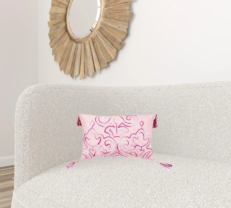 Soft and Fluffy Pillows for Bedroom ComfortMemory Foam Pillows for Neck Support13" X 20" Pink Embroidered Damask Throw Pillow With Tassels Soft and Fluffy Pillows for Bedroom ComfortMemory Foam Pillows for Neck Support13" X 20" Pink Embroidered Damask Throw Pillow With Tassels
