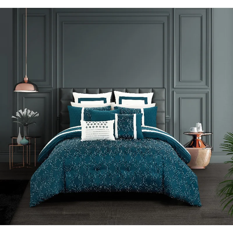 Queen - size comforters for standard queen - sized mattressesChic Home Arlea 8 Piece Teal Jacquard Geometric Comforter Queen - size comforters for standard queen - sized mattressesChic Home Arlea 8 Piece Teal Jacquard Geometric Comforter