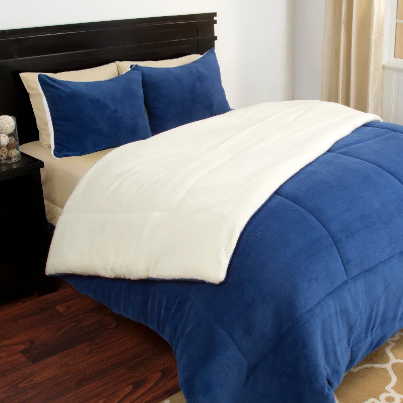 Silk - filled comforters for a luxurious and smooth touchFull/Queen Comforter Set – 3-Piece Sherpa and Fleece Bedspread with Pillow Shams by Lavish Home (Navy-Blue) Silk - filled comforters for a luxurious and smooth touchFull/Queen Comforter Set – 3-Piece Sherpa and Fleece Bedspread with Pillow Shams by Lavish Home (Navy-Blue)
