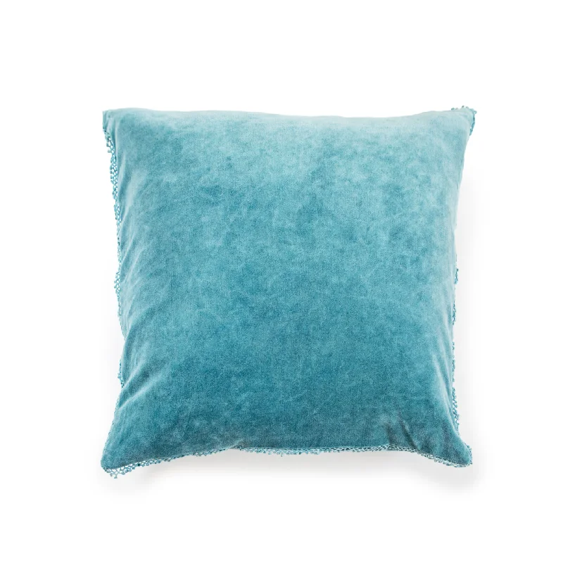 Bolster Pillows for Sofa DecorationCooling Pillows for Hot SleepersIndigo Velvet Pillow With Poms - 22"x22 Bolster Pillows for Sofa DecorationCooling Pillows for Hot SleepersIndigo Velvet Pillow With Poms - 22"x22