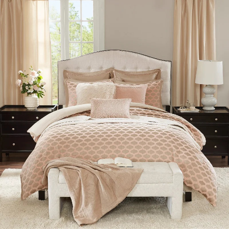 Goose down comforters known for their superior quality and insulationMadison Park Signature Romance Chic Pink Chenille Jacquard Comforter Set Goose down comforters known for their superior quality and insulationMadison Park Signature Romance Chic Pink Chenille Jacquard Comforter Set