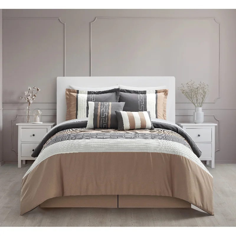 Latex - filled comforters with a bouncy texture and good supportChic Home Caleb Hotel Collection 6-Piece Comforter Set - Taupe Latex - filled comforters with a bouncy texture and good supportChic Home Caleb Hotel Collection 6-Piece Comforter Set - Taupe