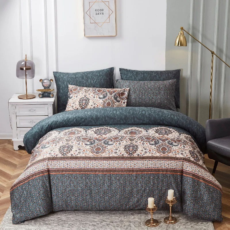 Organic cotton duvet covers for a chemical - free and eco - friendly optionTache Rustic Paisley Mandala Palace Floral Watercolor Dark Teal Duvet Cover (KF174) Organic cotton duvet covers for a chemical - free and eco - friendly optionTache Rustic Paisley Mandala Palace Floral Watercolor Dark Teal Duvet Cover (KF174)