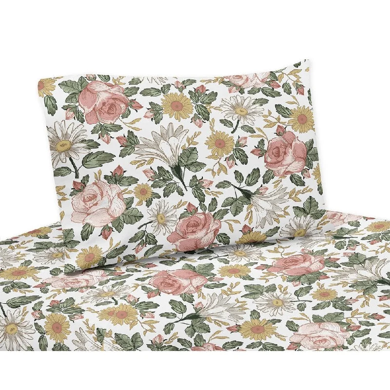 Queen - Size Sheet Sets with a European Pillowcase SetSweet Jojo Designs Vintage Floral Boho Collection 3pc Twin Sheet Set Blush Pink Yellow Green White Shabby Chic Flower Farmhouse Queen - Size Sheet Sets with a European Pillowcase SetSweet Jojo Designs Vintage Floral Boho Collection 3pc Twin Sheet Set Blush Pink Yellow Green White Shabby Chic Flower Farmhouse