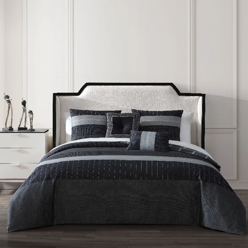Bebejan Kyle Black 100% Cotton 5-Piece Reversible Comforter Set