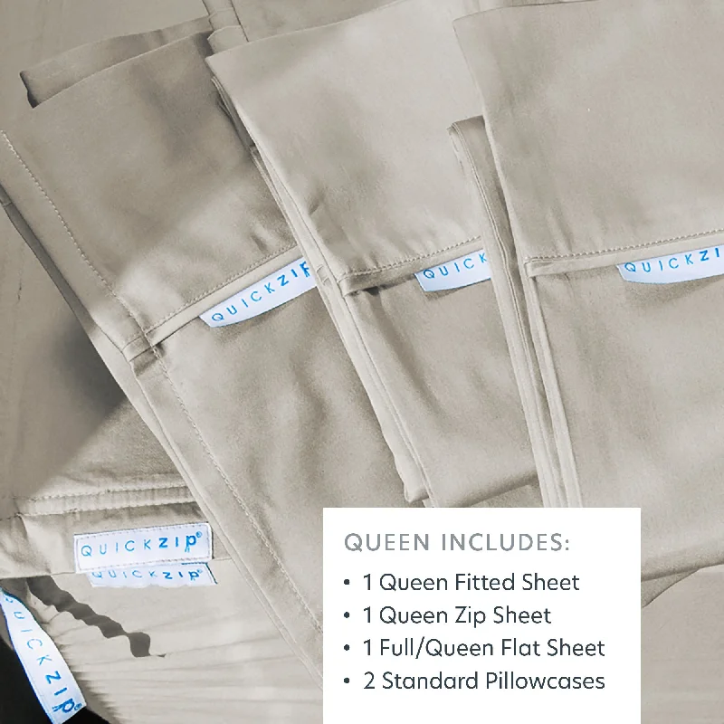 Wrinkle - Free Polyester Sheets for a Low - Maintenance BedQuickZip Classic Bundle | More Comfort. Less Hassle. Sheets that Zip Off and On and Won't Pop Off! | Sateen Cotton | Fitted Sheet (Base + Zip Sheet) + Extra Zip Sheet; Flat Sheet; 2 Pillowcases Wrinkle - Free Polyester Sheets for a Low - Maintenance BedQuickZip Classic Bundle | More Comfort. Less Hassle. Sheets that Zip Off and On and Won't Pop Off! | Sateen Cotton | Fitted Sheet (Base + Zip Sheet) + Extra Zip Sheet; Flat Sheet; 2 Pillowcases