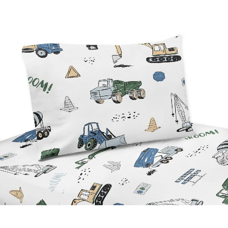 Sheet Sets with Multiple Pillowcase OptionsConstruction Truck Collection 4-piece Queen Sheet Set - Grey Yellow Black Blue and Green Transportation Sheet Sets with Multiple Pillowcase OptionsConstruction Truck Collection 4-piece Queen Sheet Set - Grey Yellow Black Blue and Green Transportation