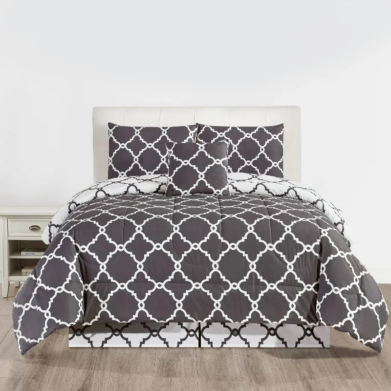 Comforter Set Reversible 5 Piece Soft Bedding with Decorative Pillow
