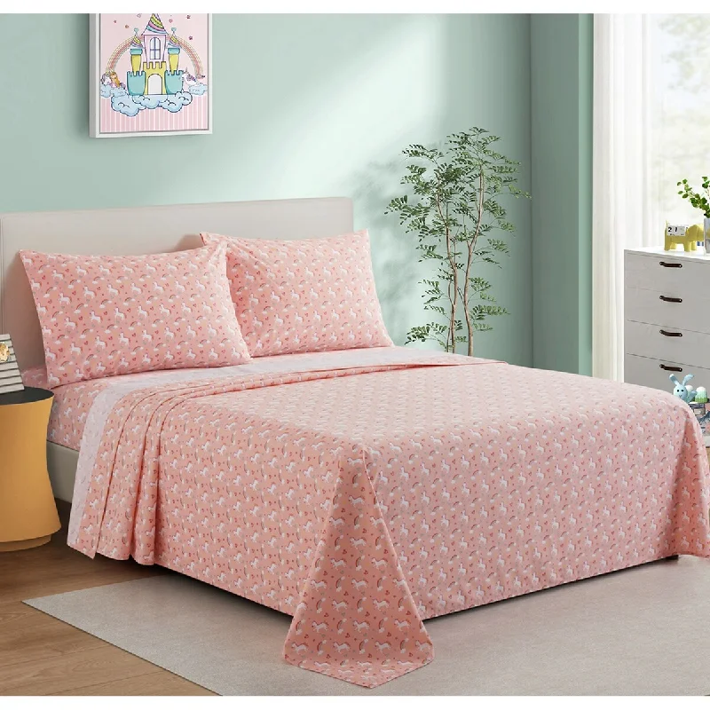 Flat Sheets with a High - Quality Finish for a Luxurious LookKids Girls Printed 600 Thread Count Soft Deep Pocket Cotton Blend Percale All Season Bedding Sheet Set, Pink Unicorn Rainbow Flat Sheets with a High - Quality Finish for a Luxurious LookKids Girls Printed 600 Thread Count Soft Deep Pocket Cotton Blend Percale All Season Bedding Sheet Set, Pink Unicorn Rainbow