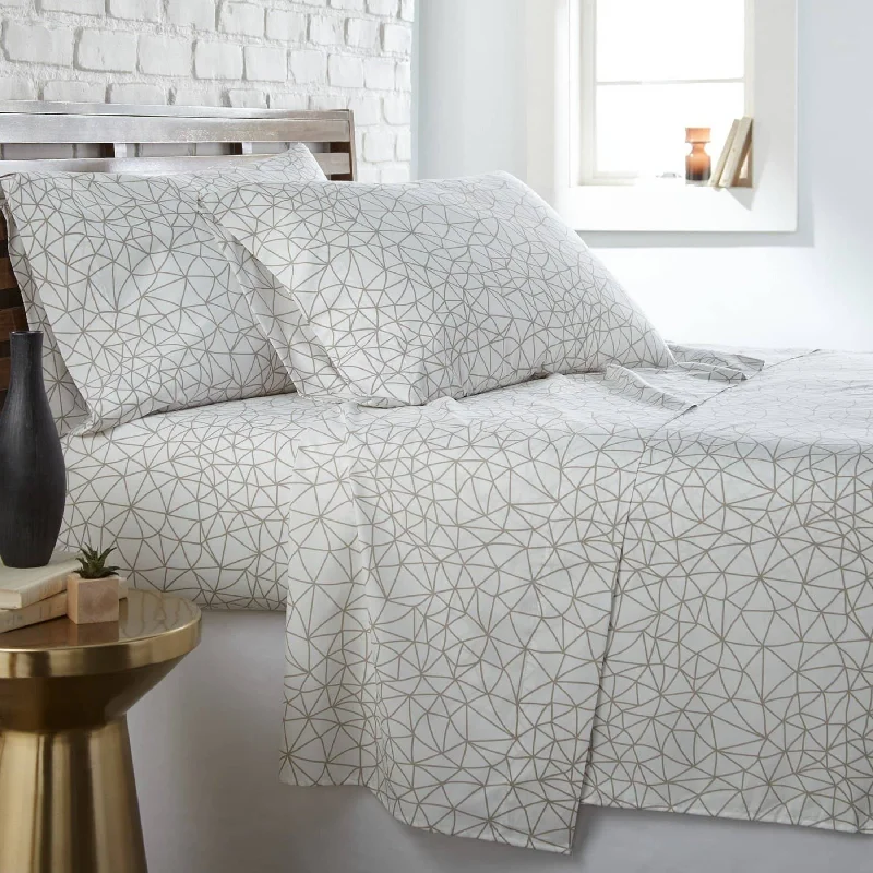Geometric Maze White and Taupe