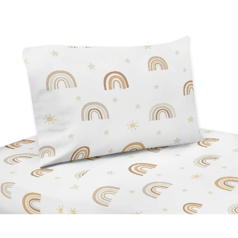 Hypoallergenic Silk Sheets for Sensitive SleepersNeutral Boho Rainbow Queen Sheet Set Mustard Yellow Pumpkin Orange Bohemian Sunshine Modern Vintage Beige Gold Taupe Tan 4pc