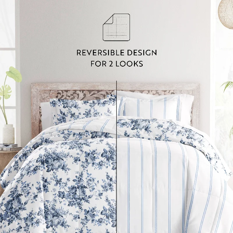 Becky Cameron Cabbage Rose Pattern Reversible Comforter Set