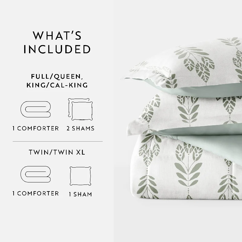 Becky Cameron Folk Leaves Pattern Reversible Comforter Set